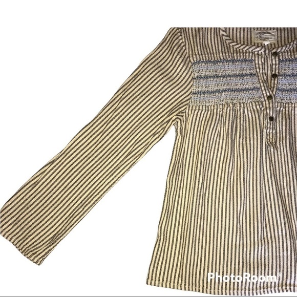 Current/Elliot Retreat Atlas Striped Shirt Embroidered Smocking Peasant… - Picture 4 of 7